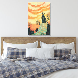 Mystic Cat - Vintage Sunset Art Canvas Print