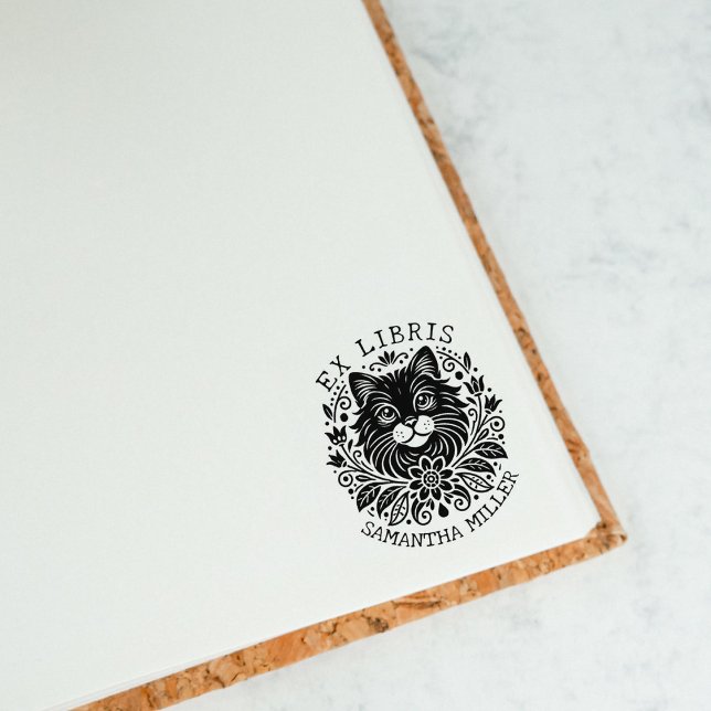 Mystic Cat with Flowers Book Ex Libris  Rubber Stamp (Creator Uploaded)