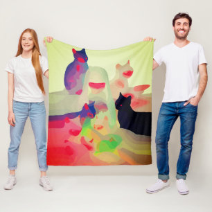 Mystic Cats & Spirits – Vibrant Abstract Anime Art Fleece Blanket