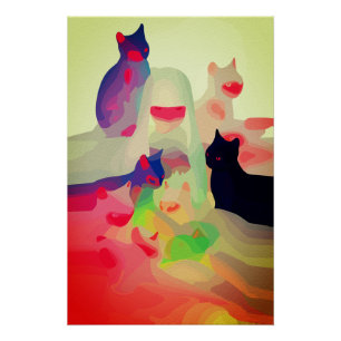 Mystic Cats & Spirits – Vibrant Abstract Anime Art Poster