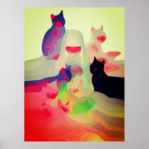 Mystic Cats & Spirits – Vibrant Abstract Anime Art Poster