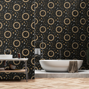 Mystic Celestial Sun and Stars Seamless Pattern Wallpaper