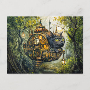 Mystic clockwork cat postcard