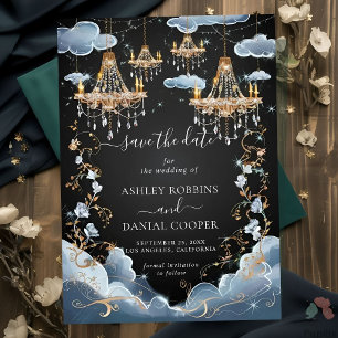 Mystic Clouds Opulent Chandelier Save The Date Invitation