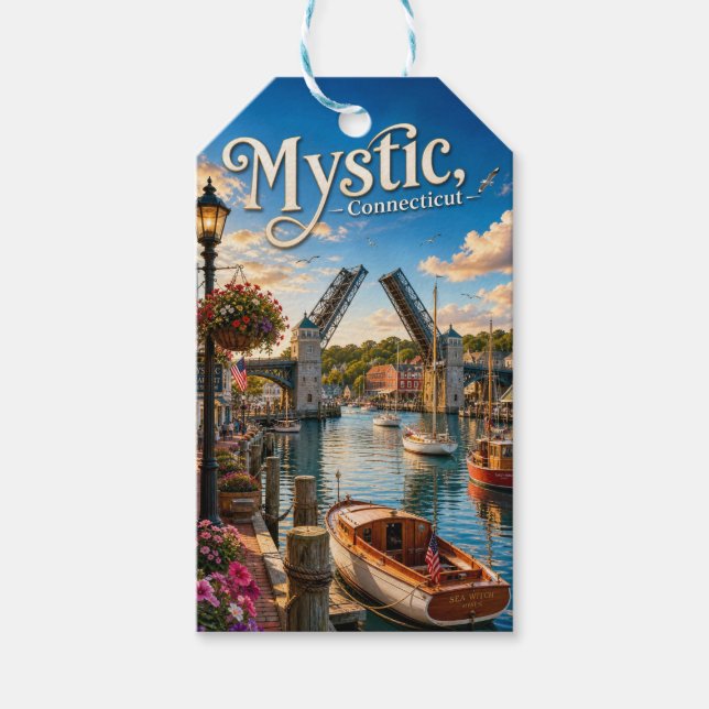 Mystic, Connecticut Drawbridge Harbour Gift Tags (Front)