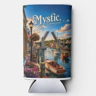 Mystic, Connecticut Drawbridge Harbour Sunset Seltzer Can Cooler
