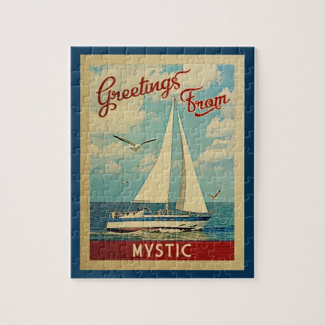 Mystic Connecticut Jigsaw Puzzle Sailboat Vintage (Vertical)