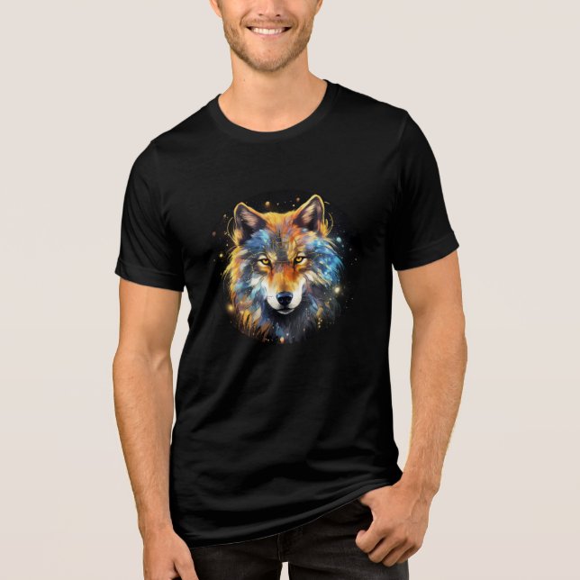Mystic Cosmic Wolf – Spiritual Animal Art Tri-Blend Shirt (Front)