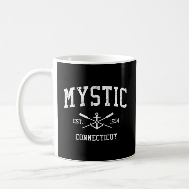 Mystic Ct Crossed Oars Boat Anchor Sports Coffee Mug (Left)