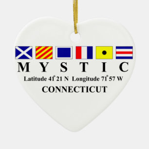 Mystic, CT - Longtitude & Latitude Ceramic Tree Decoration