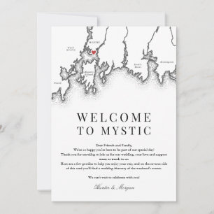 Mystic CT Map Wedding Welcome Letter Black White Thank You Card