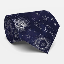 Mystic design vintage style. Eye, moon, stars Tie