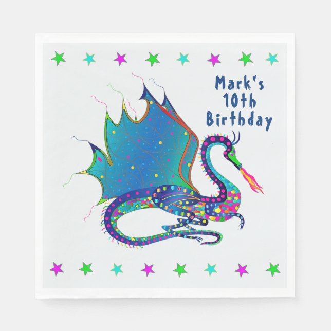 Mystic Dragon in colourful Kaleidoscope Collection Napkin (Front)