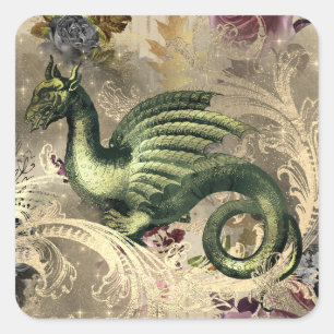Mystic Dragon & Roses Square Sticker
