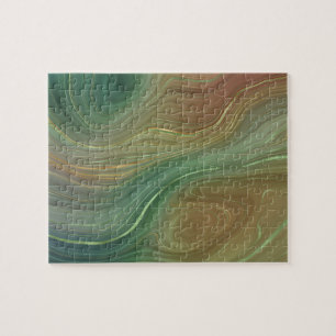 Mystic Earthy Strata   Dark Green Brown Gold Agate Jigsaw Puzzle