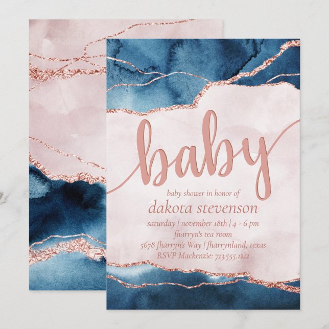 Mystic Elegance | Blue Pink Agate Baby Shower Invitation (Front/Back)
