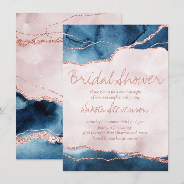 Mystic Elegance | Blue Pink Agate Bridal Shower Invitation (Front/Back)