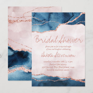 Mystic Elegance   Blue Pink Agate Bridal Shower Invitation