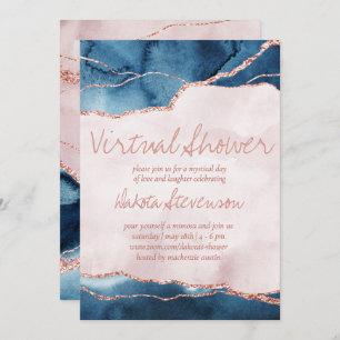 Mystic Elegance   Blue Pink Agate Virtual Shower Invitation