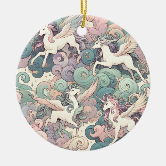 Mystic Elegance: Pastel Kirin Whispers Ceramic Tree Decoration (Front)