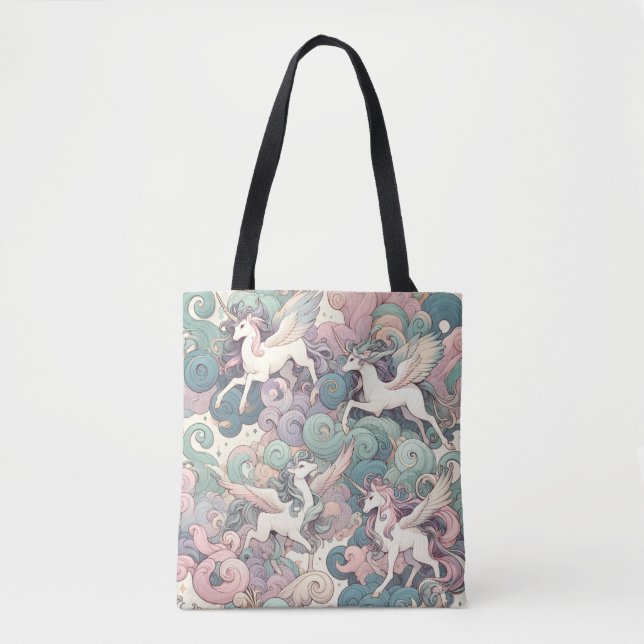Mystic Elegance: Pastel Kirin Whispers Tote Bag (Front)