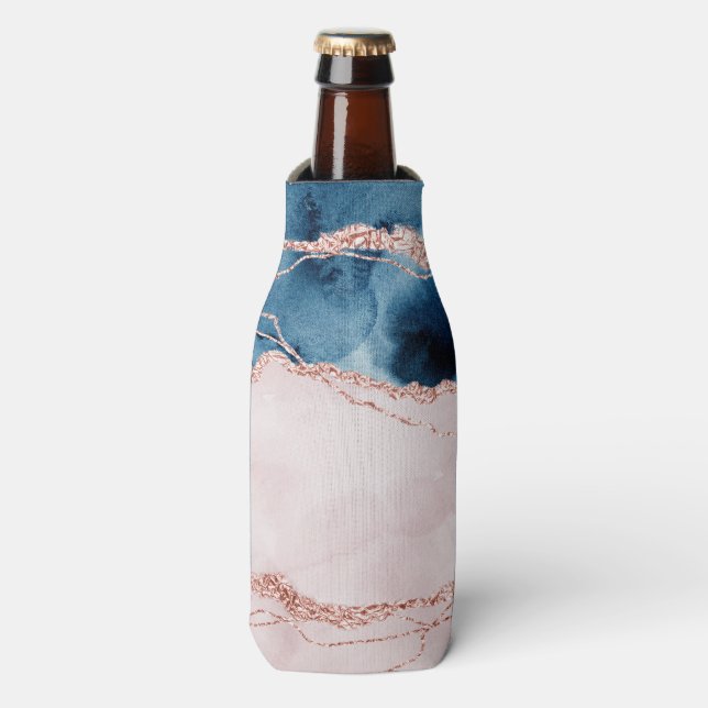 Mystic Elegance | Teal Blue and Rose Gold Agate Bottle Cooler (Bottle Front)