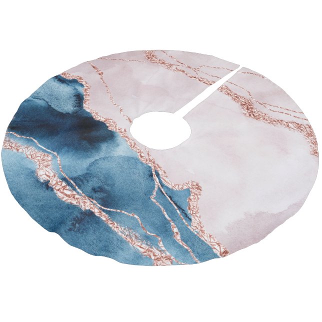Mystic Elegance | Teal Blue and Rose Gold Agate Brushed Polyester Tree Skirt (Angled)
