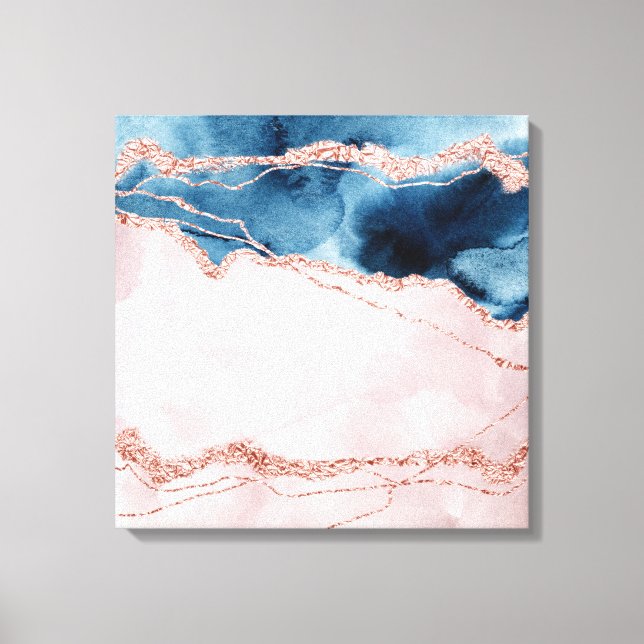 Mystic Elegance | Teal Blue and Rose Gold Agate Canvas Print (Front)