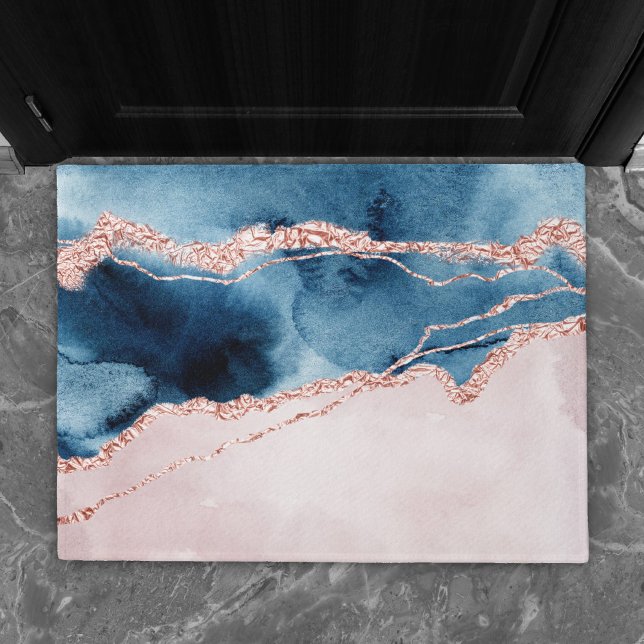 Mystic Elegance | Teal Blue and Rose Gold Agate Doormat (Creator Uploaded)