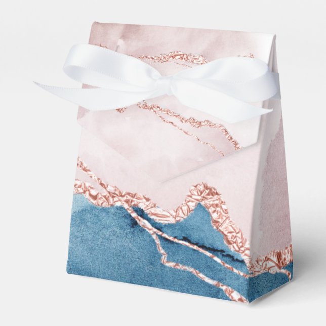 Mystic Elegance | Teal Blue and Rose Gold Agate Favour Box (Front Side)