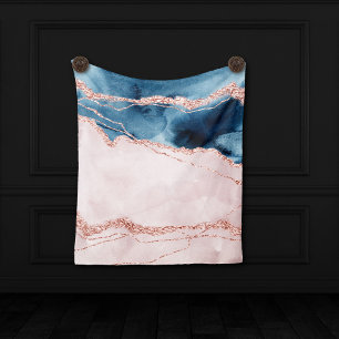 Mystic Elegance   Teal Blue and Rose Gold Agate Fleece Blanket