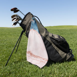 Mystic Elegance Teal Blue and Rose Gold Agate Golf Towel