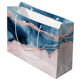 Mystic Elegance Teal Blue and Rose Gold Agate Large Gift Bag