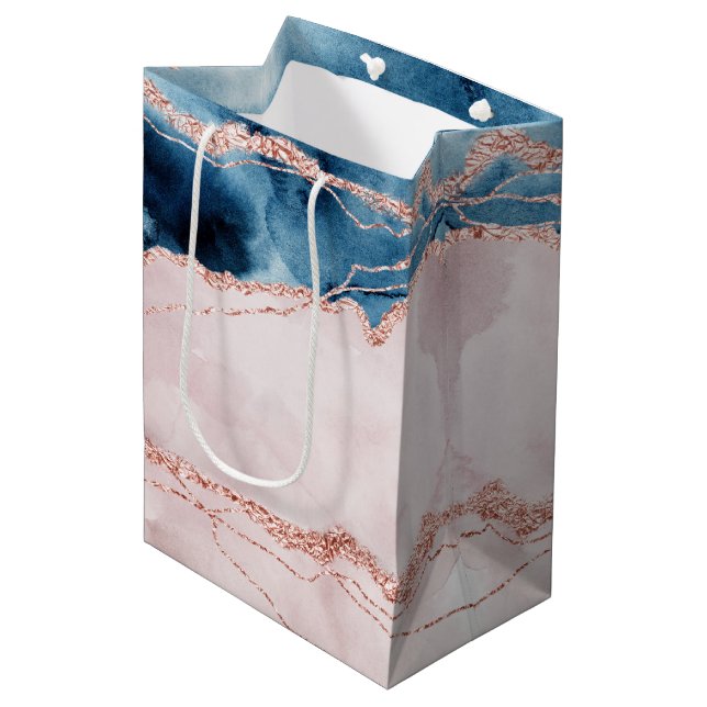 Mystic Elegance | Teal Blue and Rose Gold Agate Medium Gift Bag (Front Angled)
