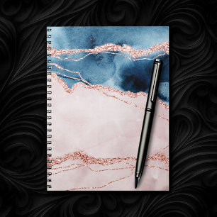 Mystic Elegance   Teal Blue and Rose Gold Agate Notebook