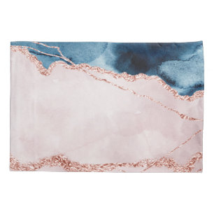Mystic Elegance Teal Blue and Rose Gold Agate Pillowcase