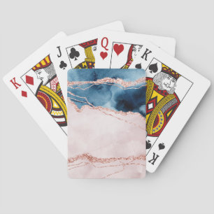 Mystic Elegance   Teal Blue and Rose Gold Agate Playing Cards