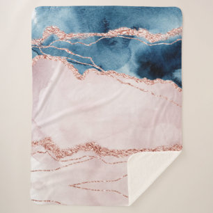 Mystic Elegance   Teal Blue and Rose Gold Agate Sherpa Blanket