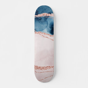Mystic Elegance   Teal Blue and Rose Gold Agate Skateboard