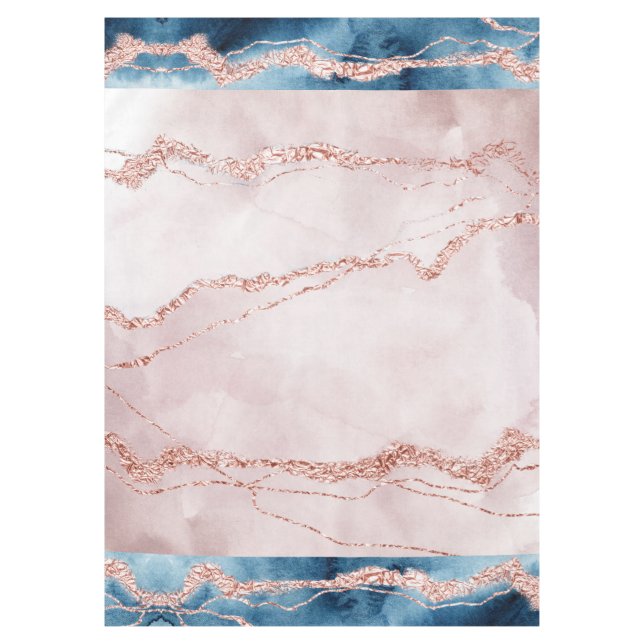 Mystic Elegance | Teal Blue and Rose Gold Agate Tablecloth (Front)