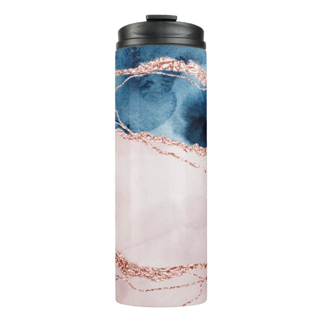 Mystic Elegance | Teal Blue and Rose Gold Agate Thermal Tumbler (Front)