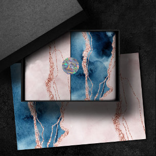 Mystic Elegance   Teal Blue and Rose Gold Agate Tissue Paper