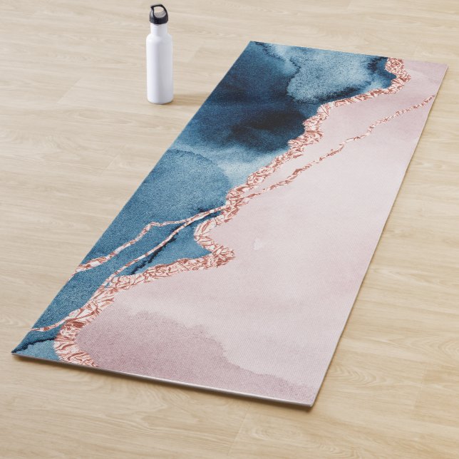 Mystic Elegance | Teal Blue and Rose Gold Agate Yoga Mat (In Situ)