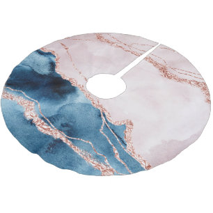 Mystic Elegance   Teal Blue Blush Pink Agate Brushed Polyester Tree Skirt