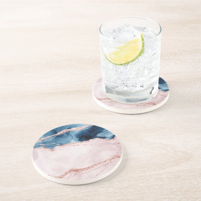 Mystic Elegance | Teal Blue Blush Pink Agate Coaster (Side)