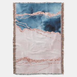 Mystic Elegance   Teal Blue Blush Pink Agate Throw Blanket