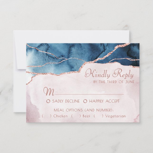 Mystic Elegance | Teal Blue Pink Agate Entree RSVP Card (Front)