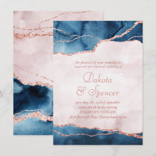 Mystic Elegance Teal Blue Pink Stone Wedding Invitation