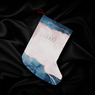 Mystic Elegance   Teal Blush Pink Agate Monogram Small Christmas Stocking