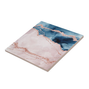 Mystic Elegance   Teal Blush Pink Peach Agate Tile